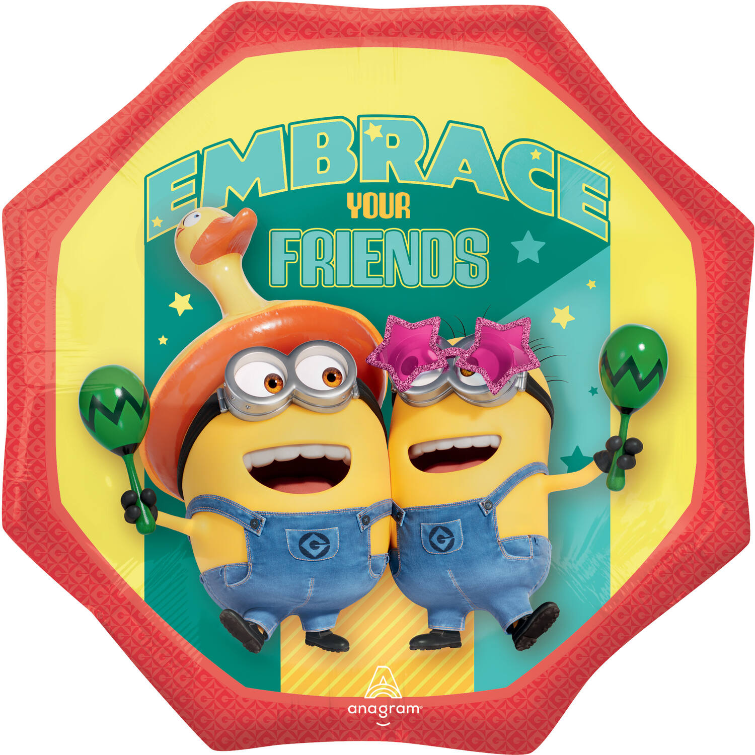 Foil Balloon - Shape - Octagon - Despicable Me "EMBRACE YOUR FRIENDS"
